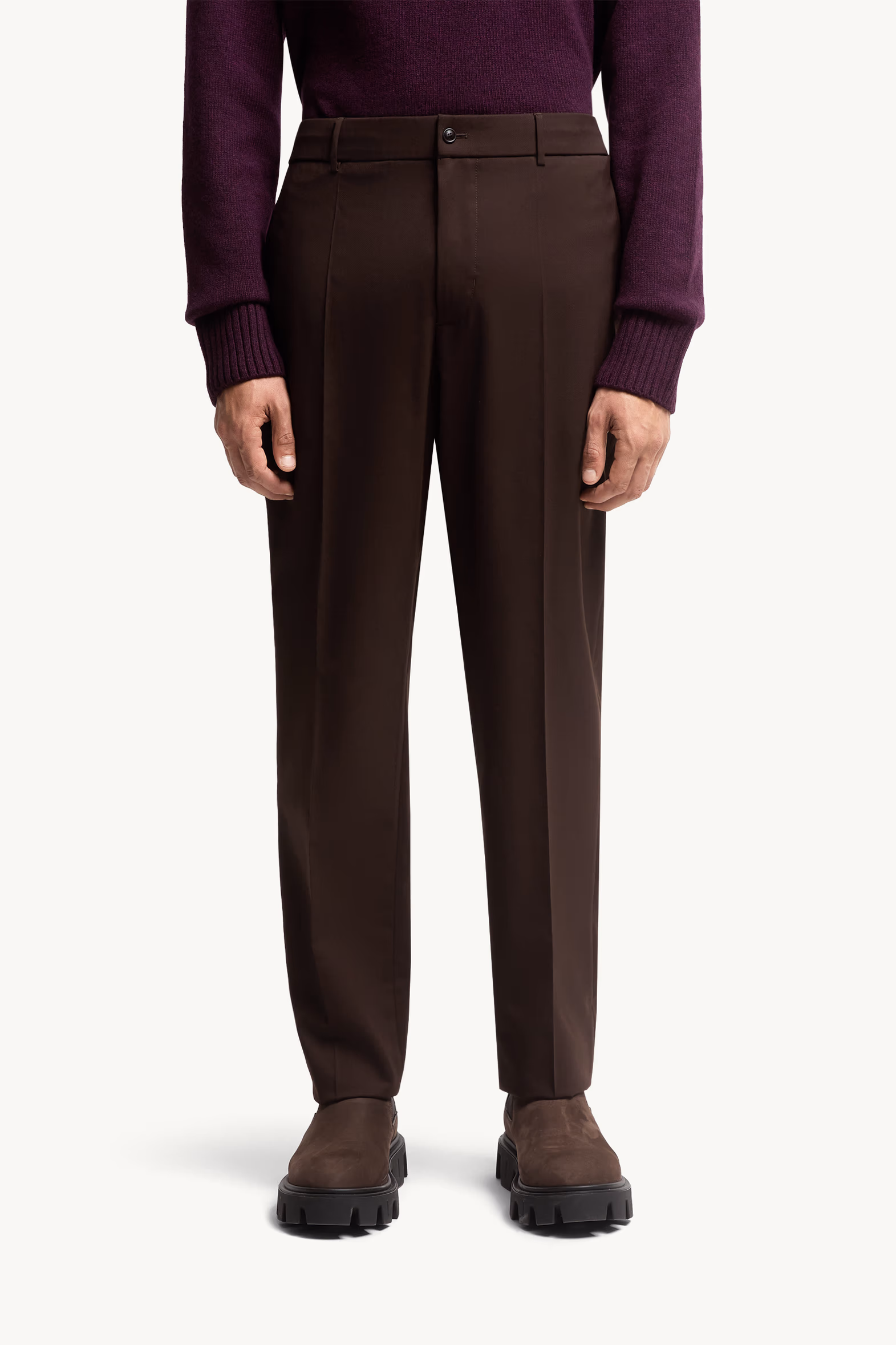 Wool Blend Gabardine Tailored Pants Men Brown Moncler 3